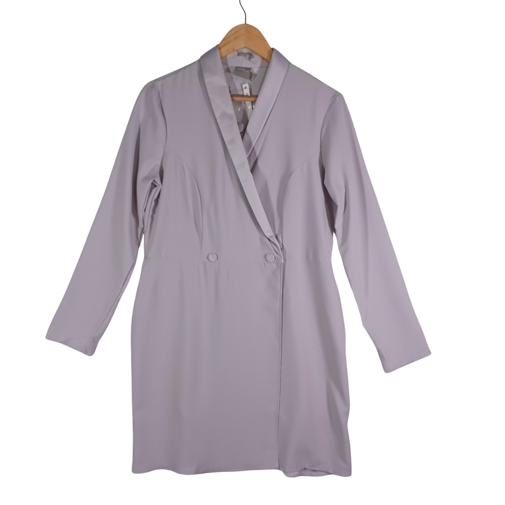 Asos Size US 10 Tuxedo Jacket Blazer Style Wrap Dress Light Silver Lavender NEW